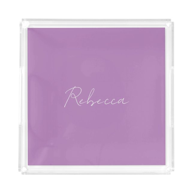 Minimalist Plain Handwritten Own Name Lavender Acrylic Tray (Front)