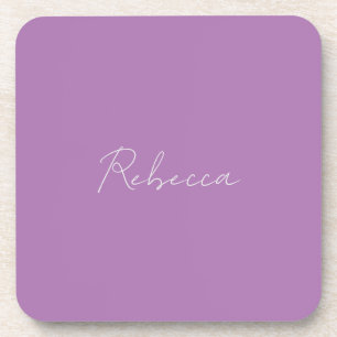 Minimalist Plain Handwritten Own Name Lavender Beverage Coaster