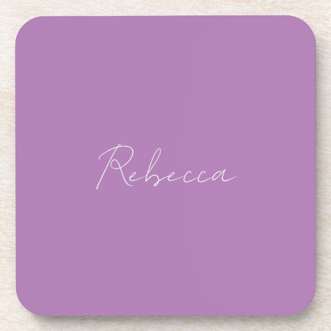 Minimalist Plain Handwritten Own Name Lavender Beverage Coaster (Front)