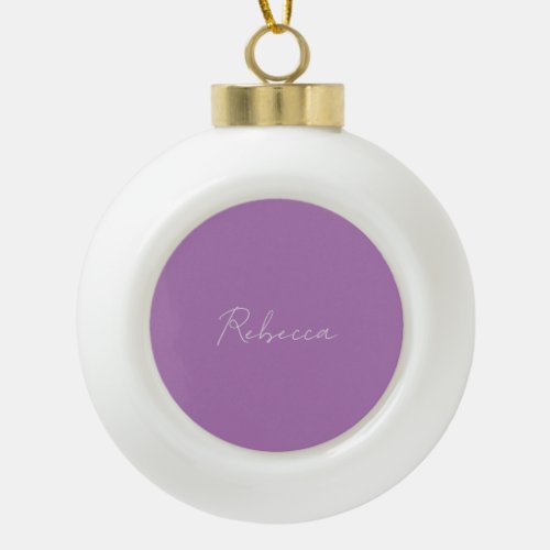 Minimalist Plain Handwritten Own Name Lavender Ceramic Ball Christmas Ornament
