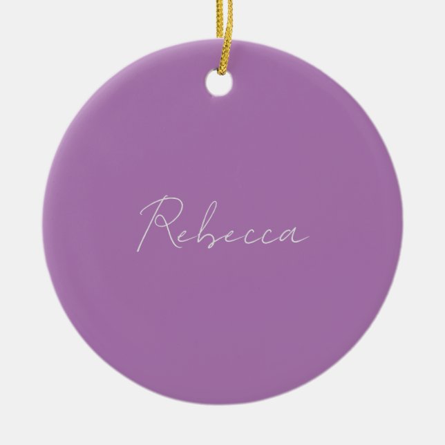 Minimalist Plain Handwritten Own Name Lavender Ceramic Ornament (Front)