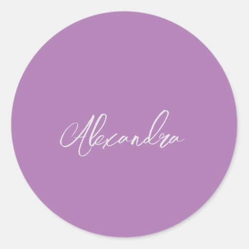 Minimalist Plain Handwritten Own Name Lavender Classic Round Sticker