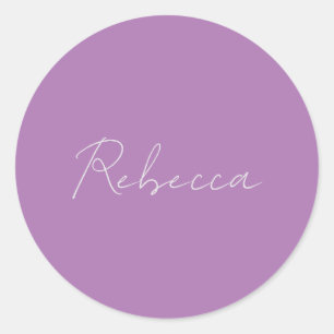 Minimalist Plain Handwritten Own Name Lavender Classic Round Sticker