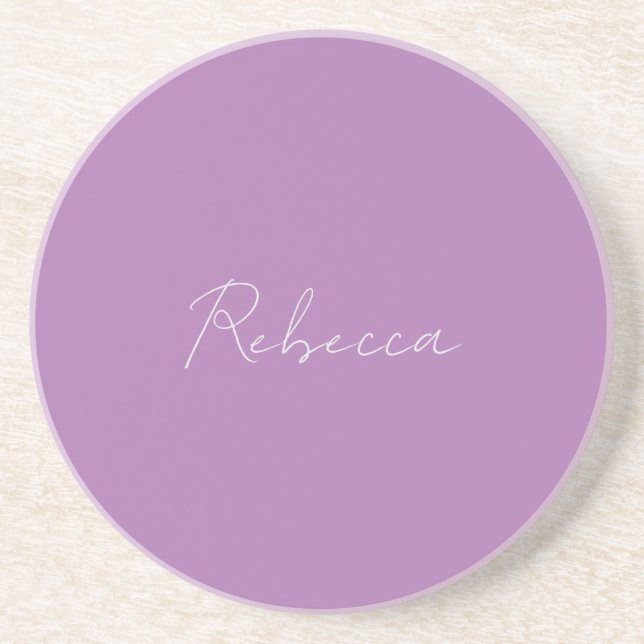 Minimalist Plain Handwritten Own Name Lavender Coaster (Front)