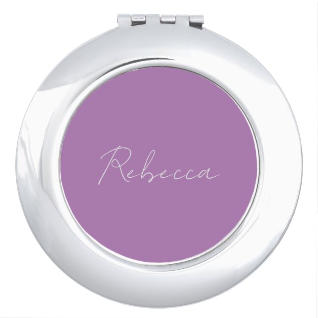Minimalist Plain Handwritten Own Name Lavender Compact Mirror (Front)