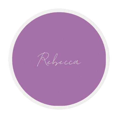 Minimalist Plain Handwritten Own Name Lavender Edible Frosting Rounds