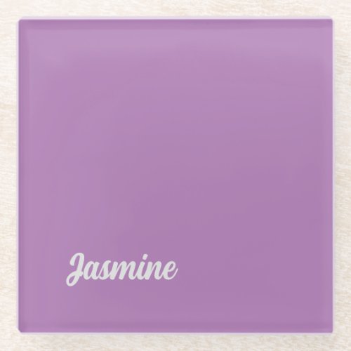 Minimalist Plain Handwritten Own Name Lavender Glass Coaster