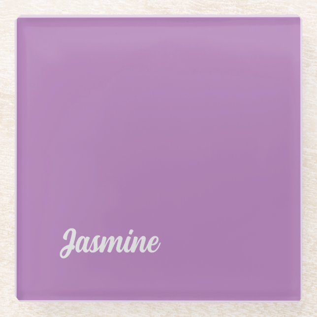 Minimalist Plain Handwritten Own Name Lavender Glass Coaster (Front)