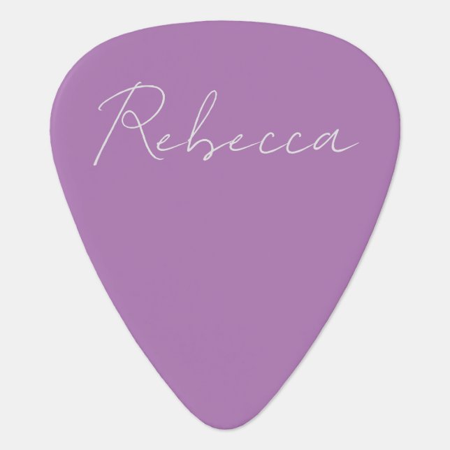 Minimalist Plain Handwritten Own Name Lavender Guitar Pick (Front)