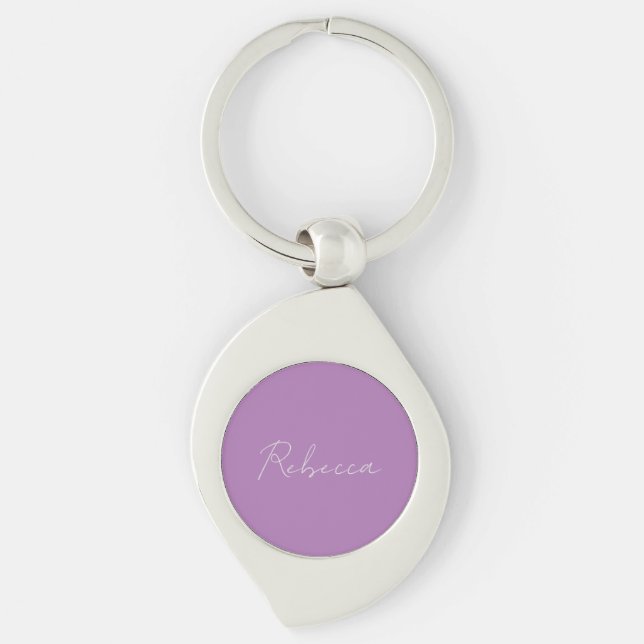 Minimalist Plain Handwritten Own Name Lavender Keychain (Front)