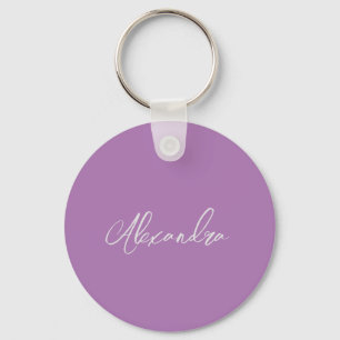 Minimalist Plain Handwritten Own Name Lavender Keychain
