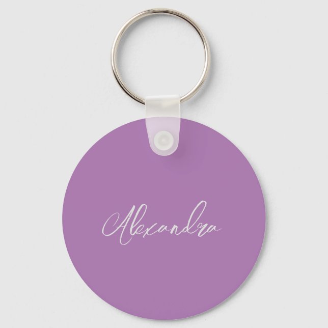 Minimalist Plain Handwritten Own Name Lavender Keychain (Front)