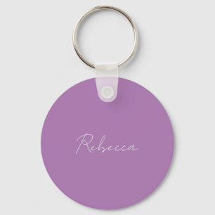 Minimalist Plain Handwritten Own Name Lavender Keychain