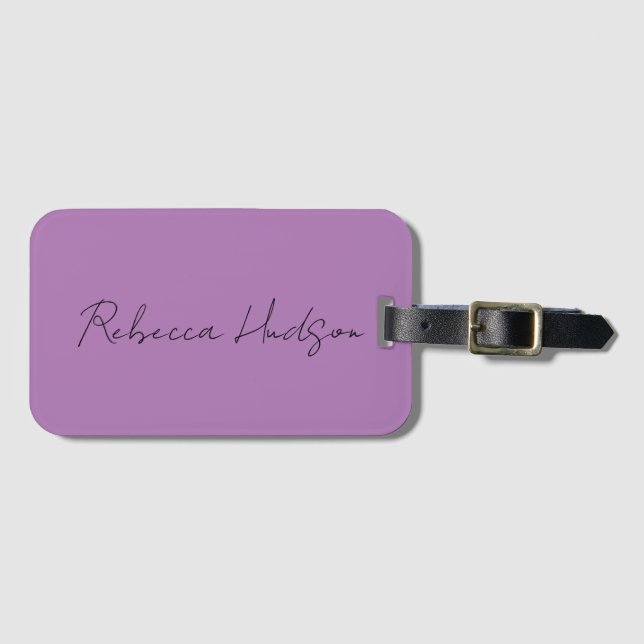 Minimalist Plain Handwritten Own Name Lavender Luggage Tag (Front Horizontal)