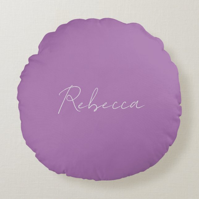 Minimalist Plain Handwritten Own Name Lavender Round Pillow (Front)