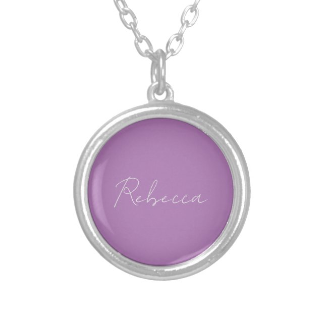 Minimalist Plain Handwritten Own Name Lavender Silver Plated Necklace (Front)