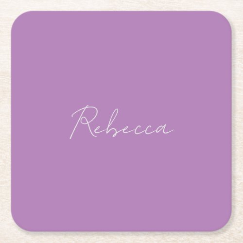 Minimalist Plain Handwritten Own Name Lavender Square Paper Coaster