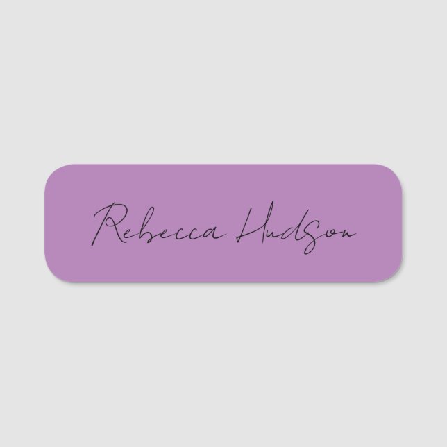 Minimalist Plain Handwritten Own Name Lavender Tag (Front)