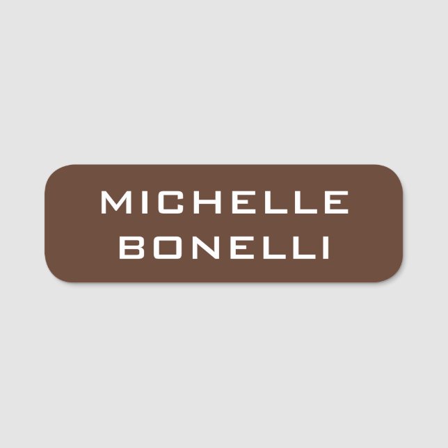 Minimalist Plain Modern Brown Name Tag (Front)
