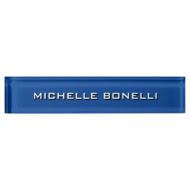 Minimalist Plain Modern Deep Blue Desk Name Plate (Front)