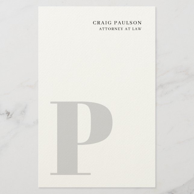 Minimalist Plain Modern Grey Monogram Name Title Stationery (Front)