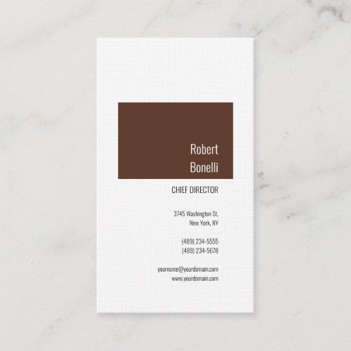 Minimalist Plain Modern Linen Brown White Business Card