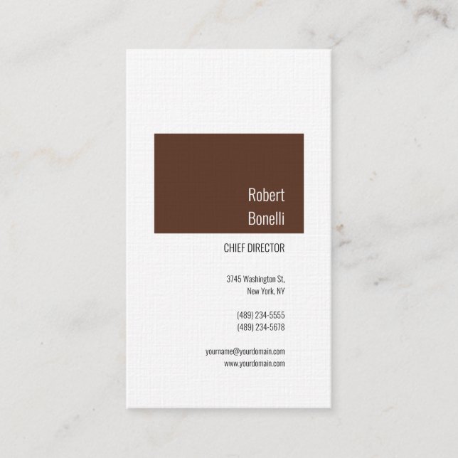 Minimalist Plain Modern Linen Brown White Business Card (Front)