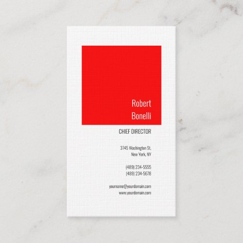 Minimalist Plain Modern Linen Red White Business Card