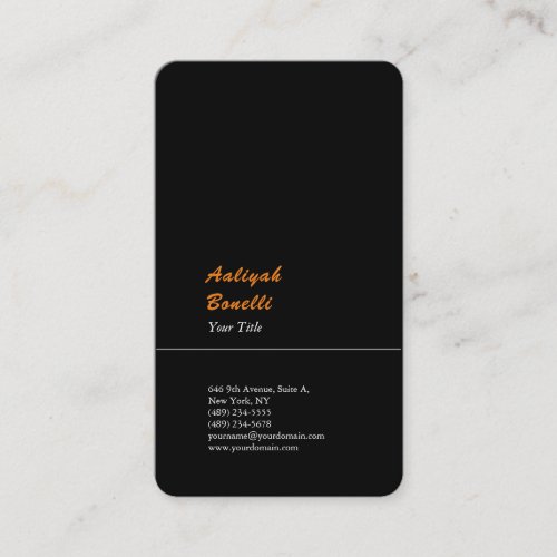 Minimalist Plain Modern Professional Black Orange Business Card