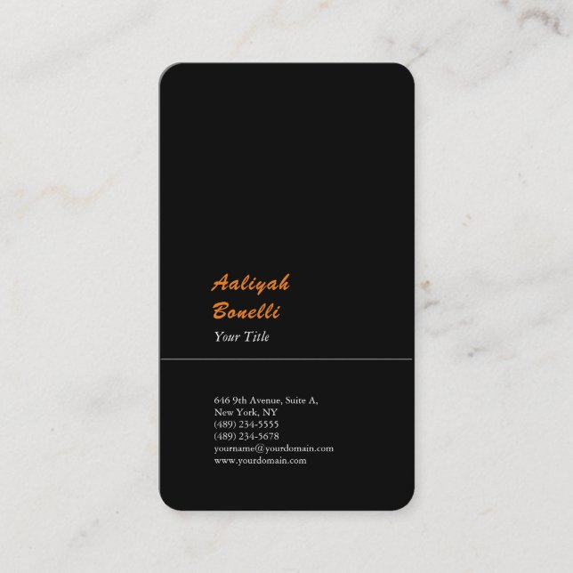Minimalist Plain Modern Professional Black Orange Business Card (Front)