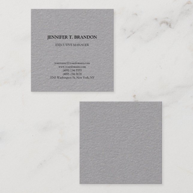 Minimalist Plain Modern Professional Grey Square Business Card (Front/Back)
