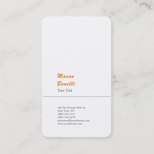 Minimalist Plain Modern Professional Orange White Business Card