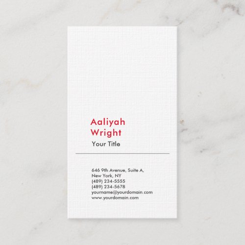Minimalist Plain Modern Professional Red White Business Card