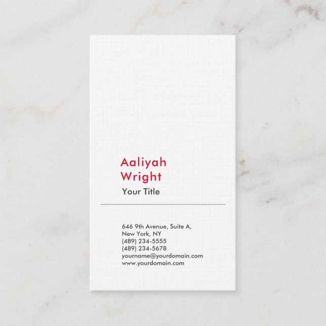 Minimalist Plain Modern Professional Red White Business Card (Front)