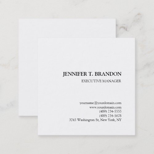 Minimalist Plain Modern Professional White Square Business Card