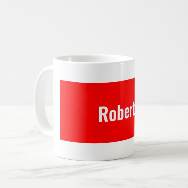 Minimalist Plain Modern Red White Your Name Coffee Mug (Front Left)