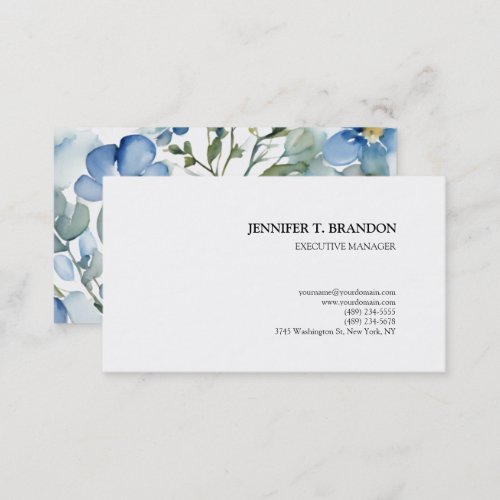 Minimalist Plain Modern Watercolor Floral Business Card