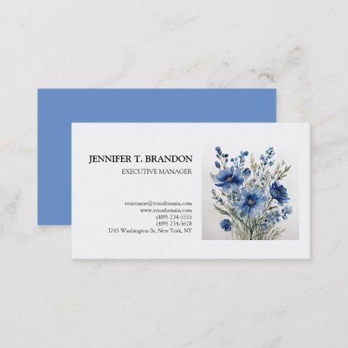 Minimalist Plain Modern Watercolor Floral Business Card