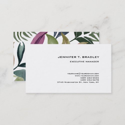 Minimalist Plain Modern Watercolor Floral Business Card