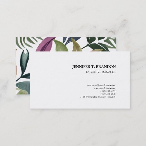 Minimalist Plain Modern Watercolor Floral Business Card