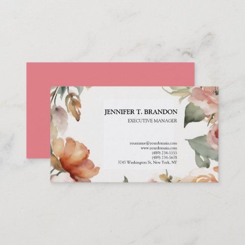 Minimalist Plain Modern Watercolor Floral Business Card