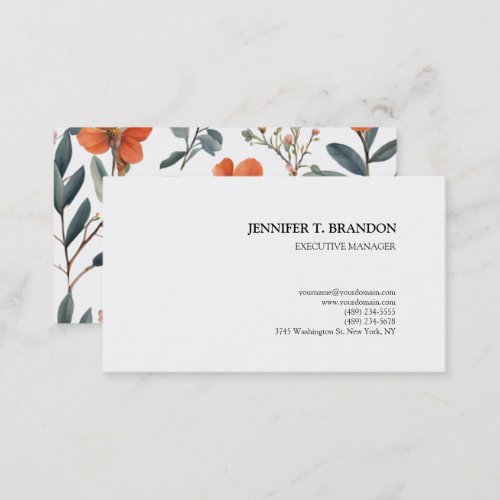 Minimalist Plain Modern Watercolor Floral Business Card