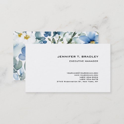 Minimalist Plain Modern Watercolor Floral Business Card