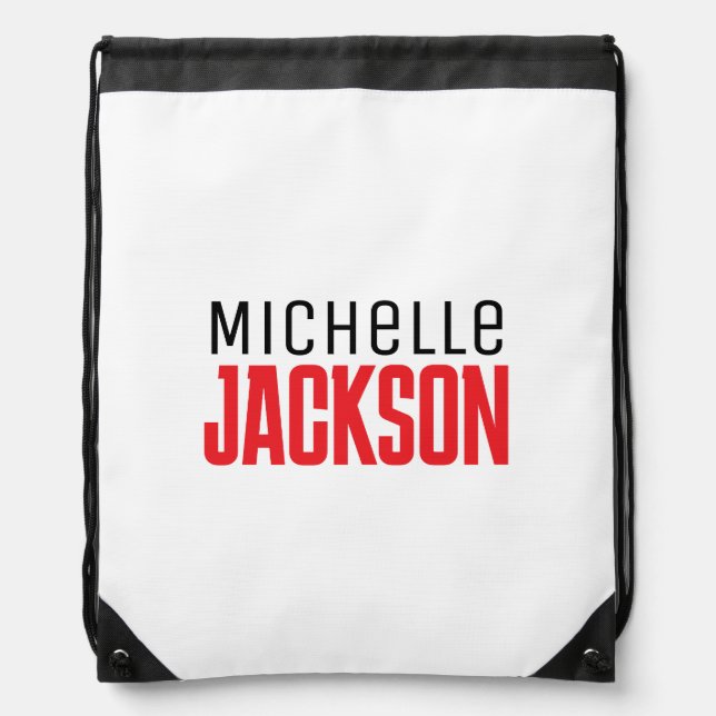 Minimalist Plain Modern Your Name Message Drawstring Bag (Front)