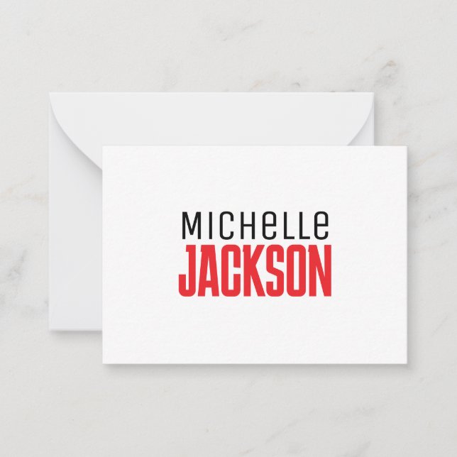 Minimalist Plain Modern Your Name Message Note Card (Front)