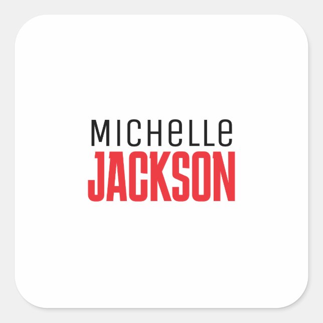 Minimalist Plain Modern Your Name Message Square Sticker (Front)