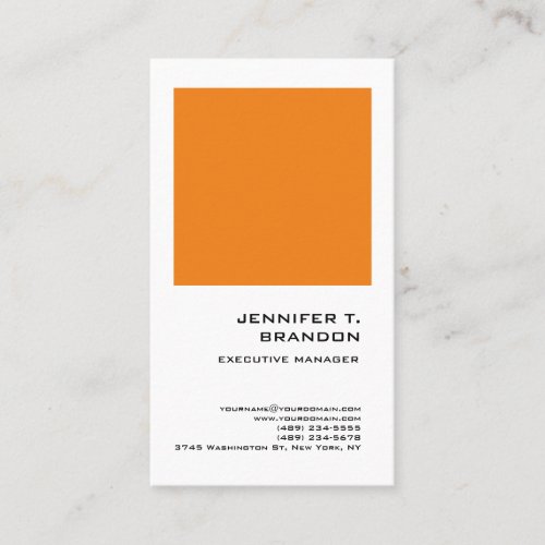 Minimalist Plain Orange White Modern Professional Business Card