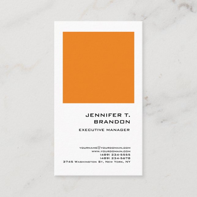Minimalist Plain Orange White Modern Professional Business Card (Front)