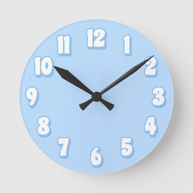 Minimalist Plain Pastel Blue Boys Retro  Round Clock (Front)