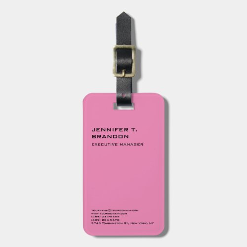 Minimalist Plain Pink Modern Professional Luggage Tag